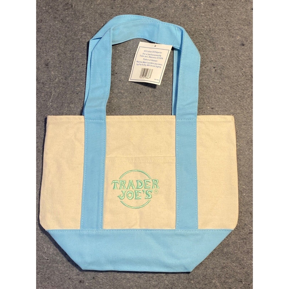 TRADER JOE'S Blue Pastel‎ MINI CANVAS Tote Bag BRAND NEW SOLD OUT!!!!!